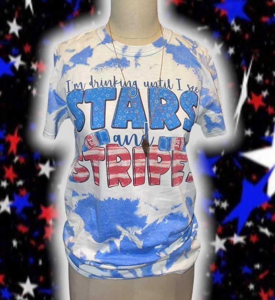 Im Drinking Until I See Stars and Stripes Bleached Tee