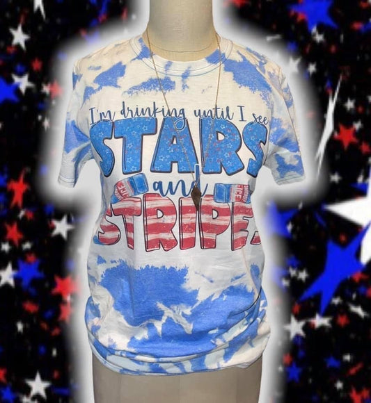 Im Drinking Until I See Stars and Stripes Bleached Tee